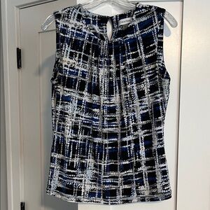 Calvin Klein Women's Top in Blue and Black Checkered Design